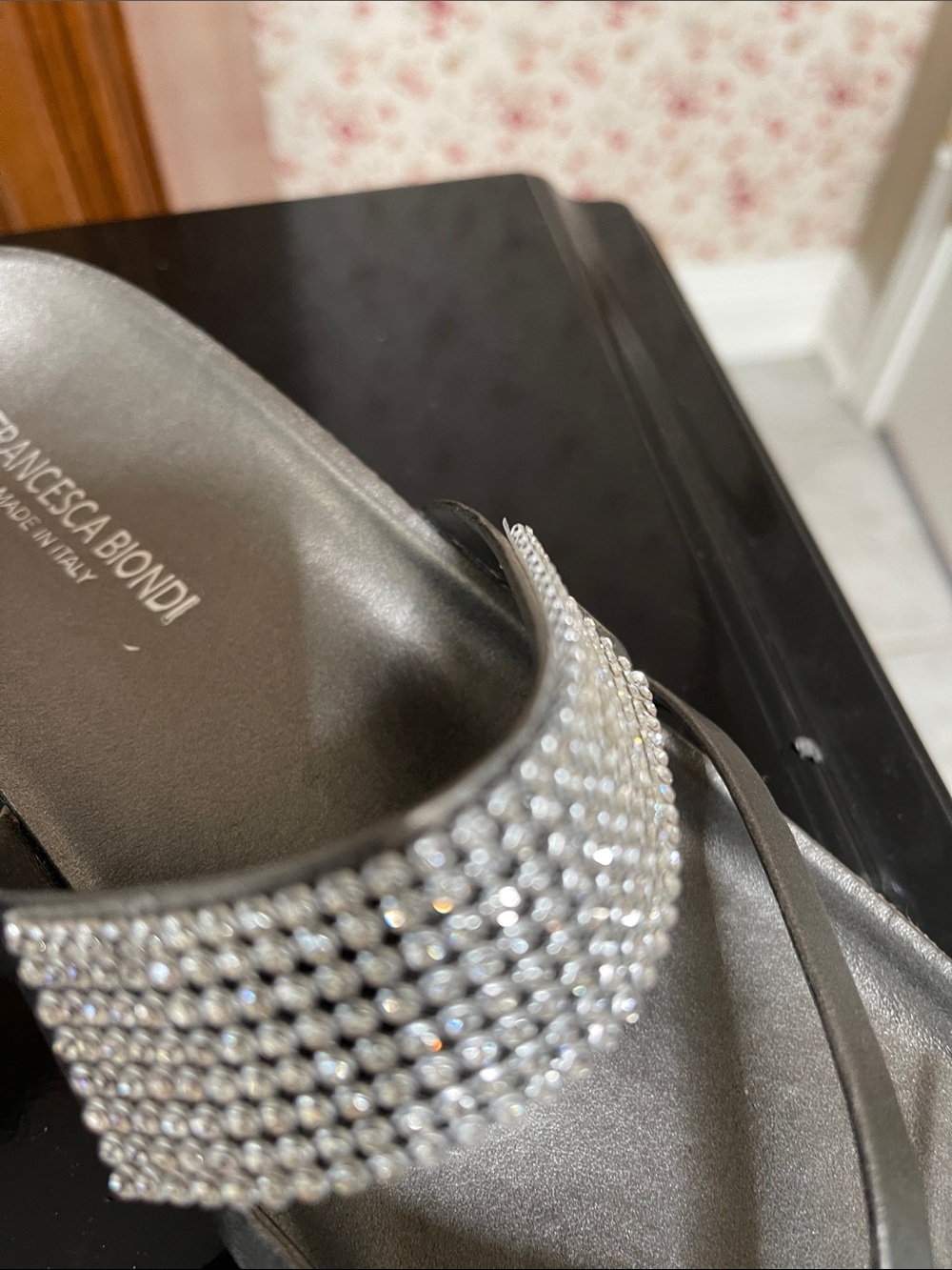 Women's Black Rhinestone Slide Sandals - Picture 3 of 3